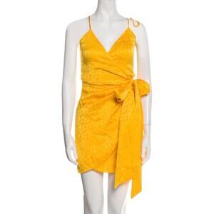 The Andamane Dida Floral Jacquard Mini Wrap Dress in Yellow Women’s Size Medium